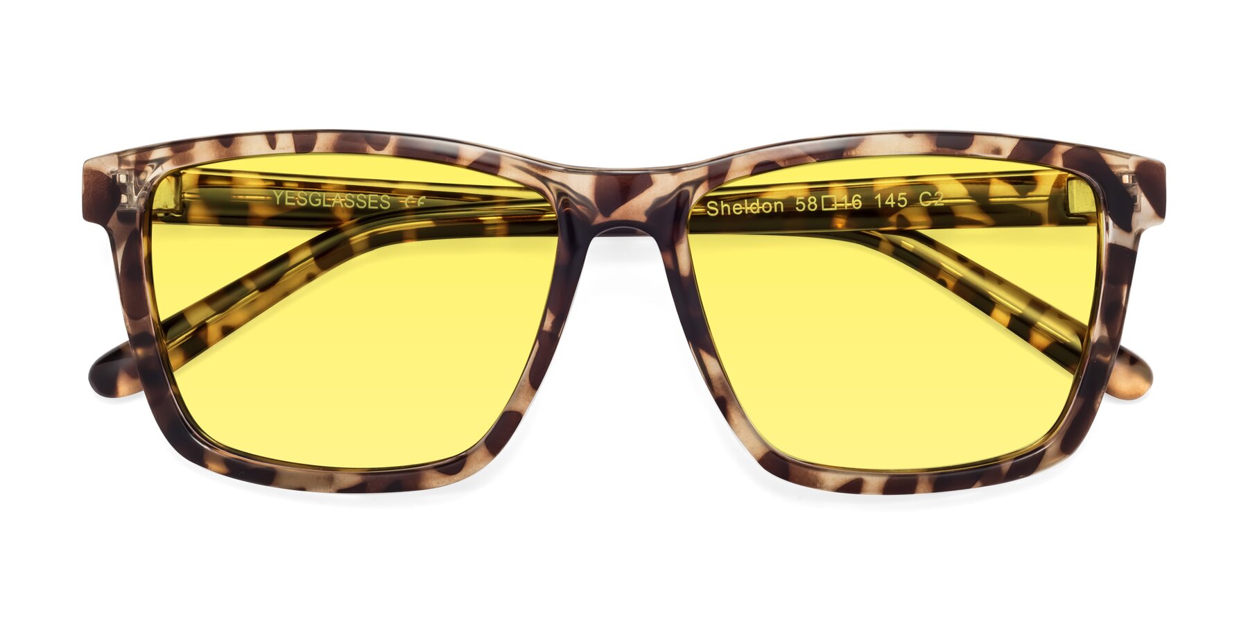 Folded Front of Sheldon in Tortoise with Medium Yellow Tinted Lenses