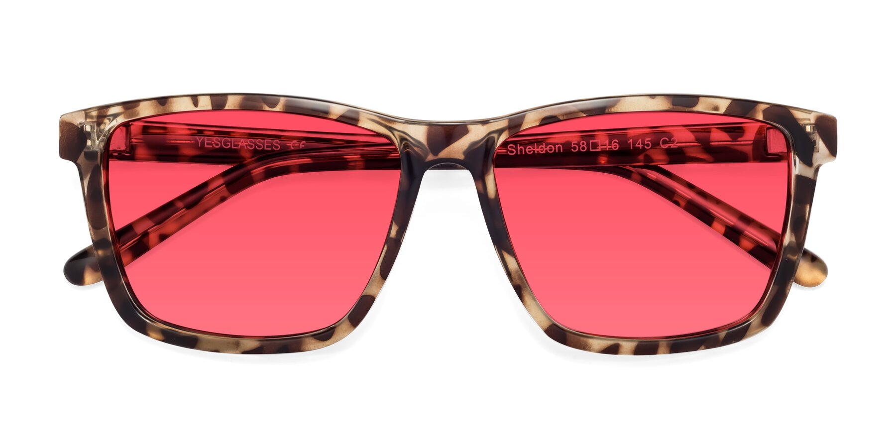 Folded Front of Sheldon in Tortoise with Red Tinted Lenses