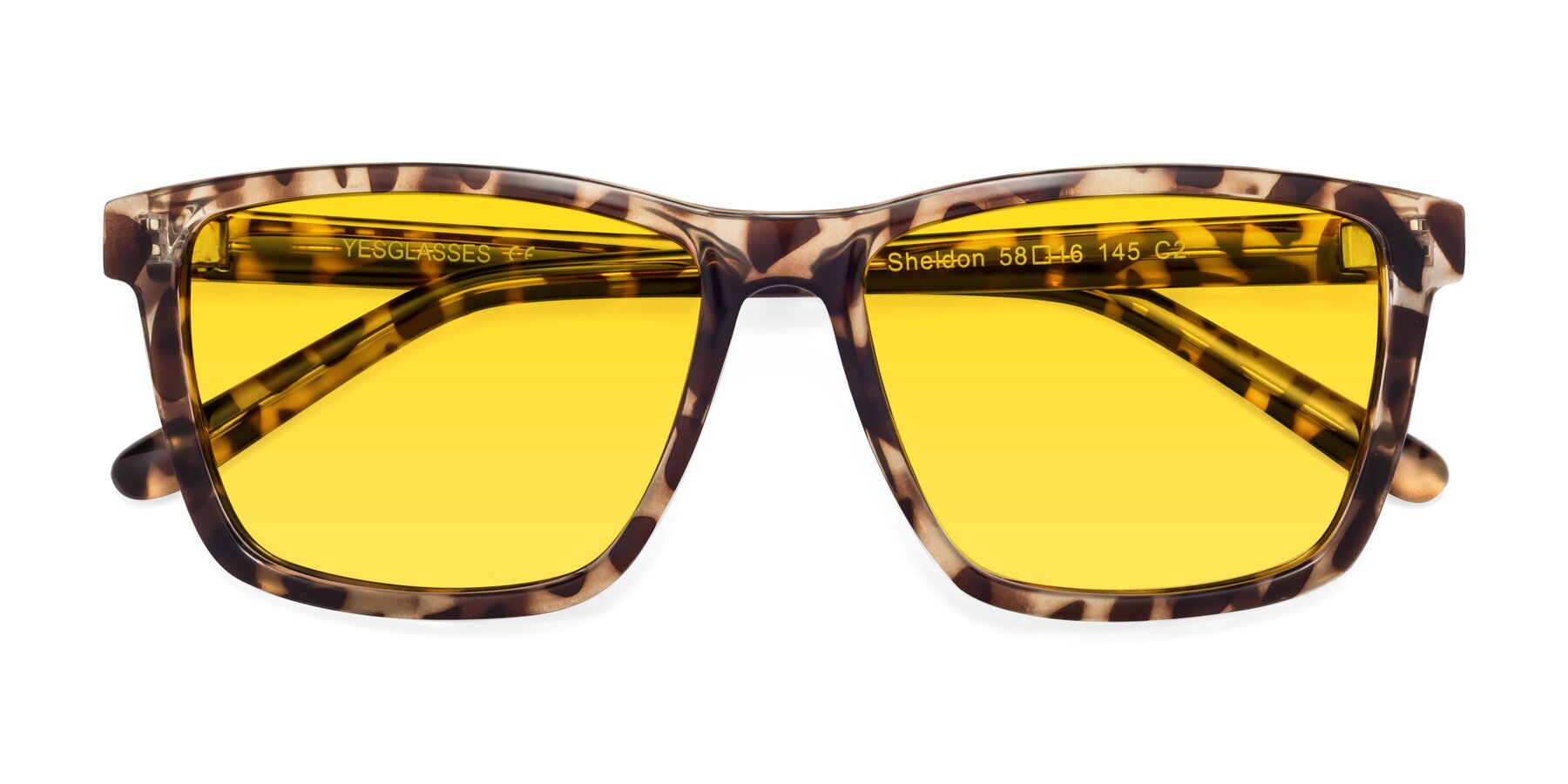 Folded Front of Sheldon in Tortoise with Yellow Tinted Lenses