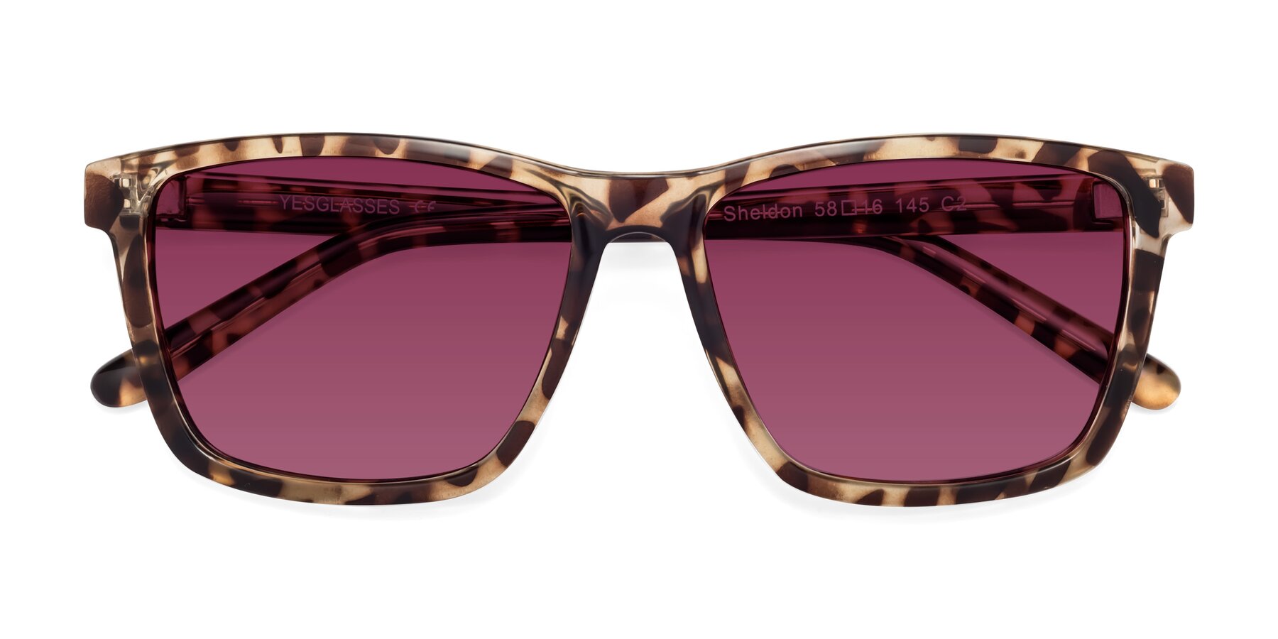 Folded Front of Sheldon in Tortoise with Wine Tinted Lenses