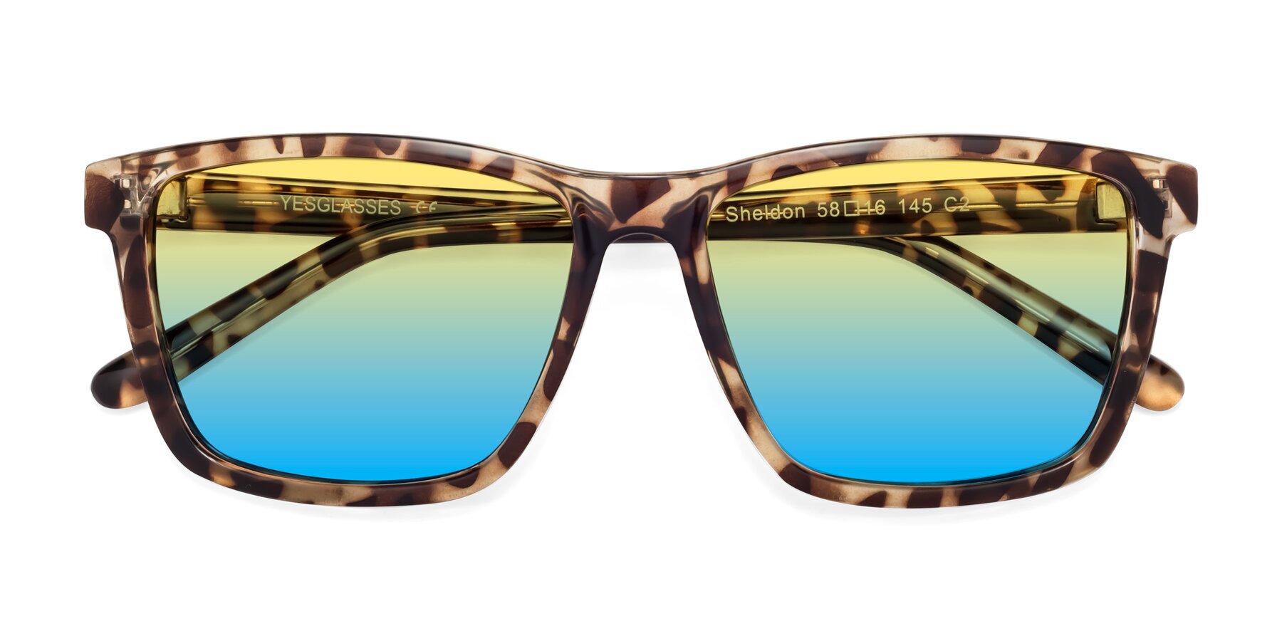Folded Front of Sheldon in Tortoise with Yellow / Blue Gradient Lenses