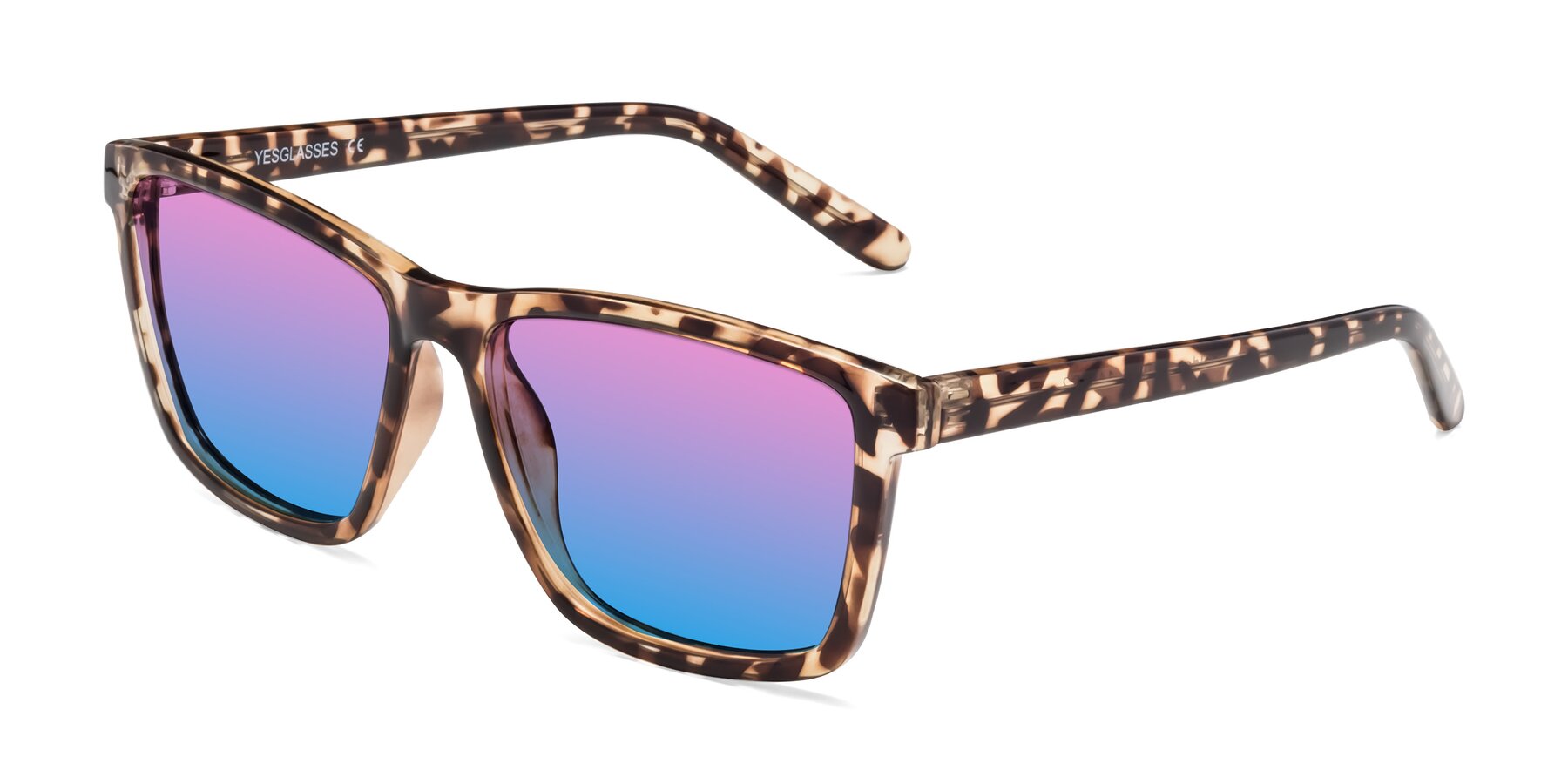 Angle of Sheldon in Tortoise with Pink / Blue Gradient Lenses