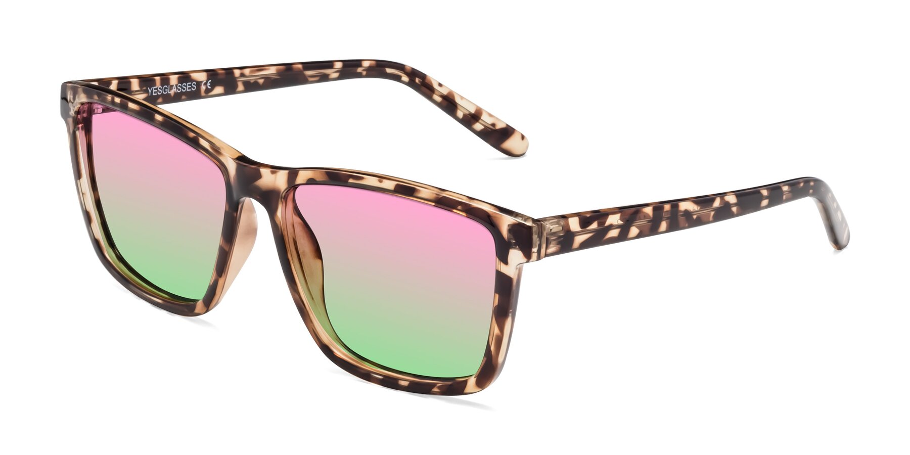 Angle of Sheldon in Tortoise with Pink / Green Gradient Lenses