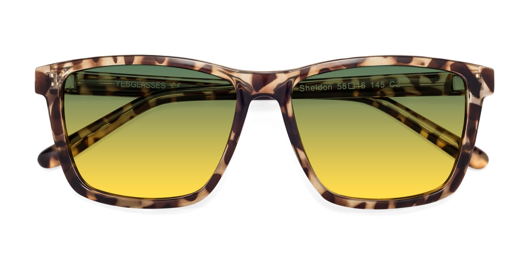 Folded Front of Sheldon in Tortoise with Green / Yellow Gradient Lenses