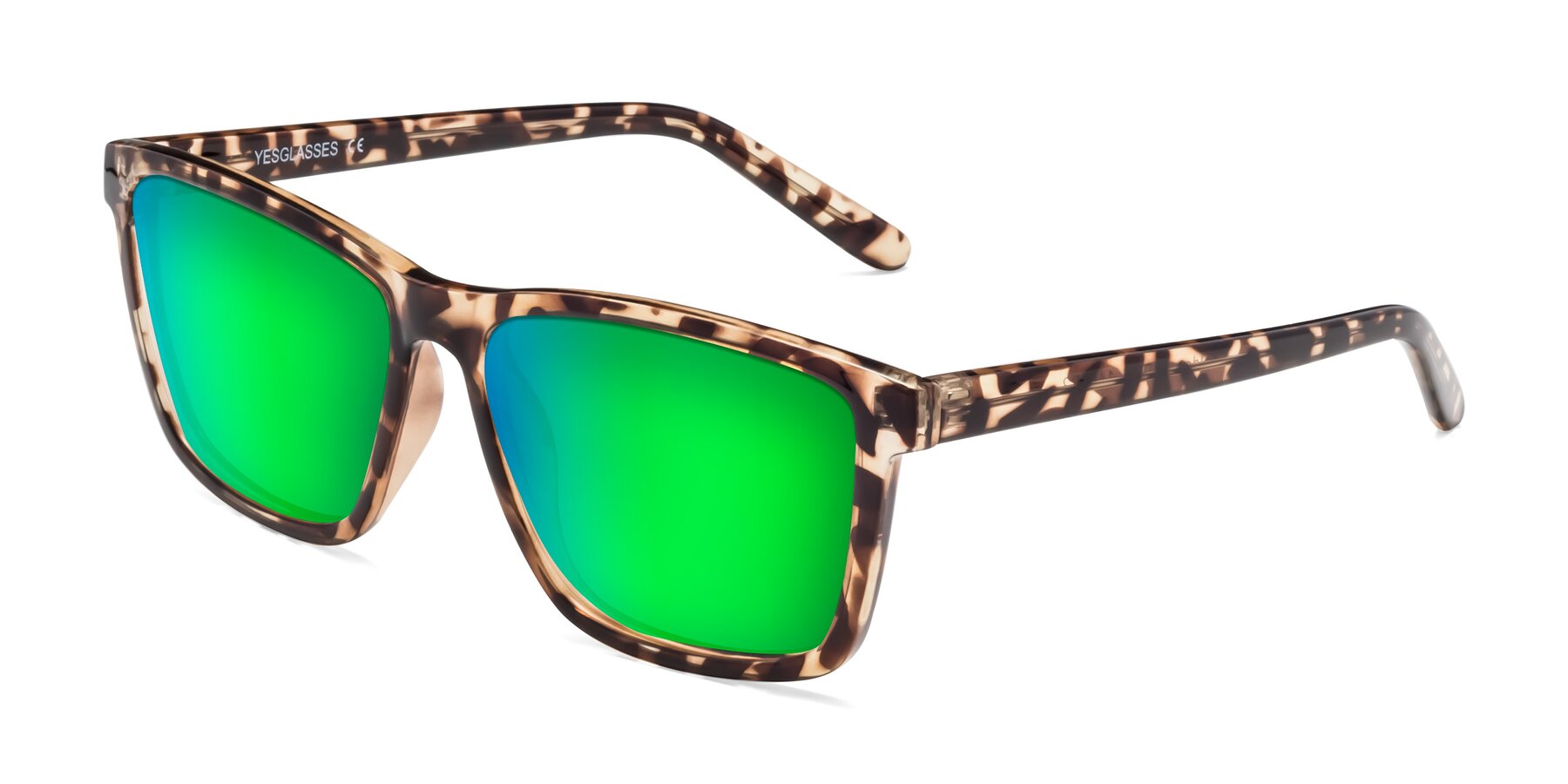 Angle of Sheldon in Tortoise with Green Mirrored Lenses