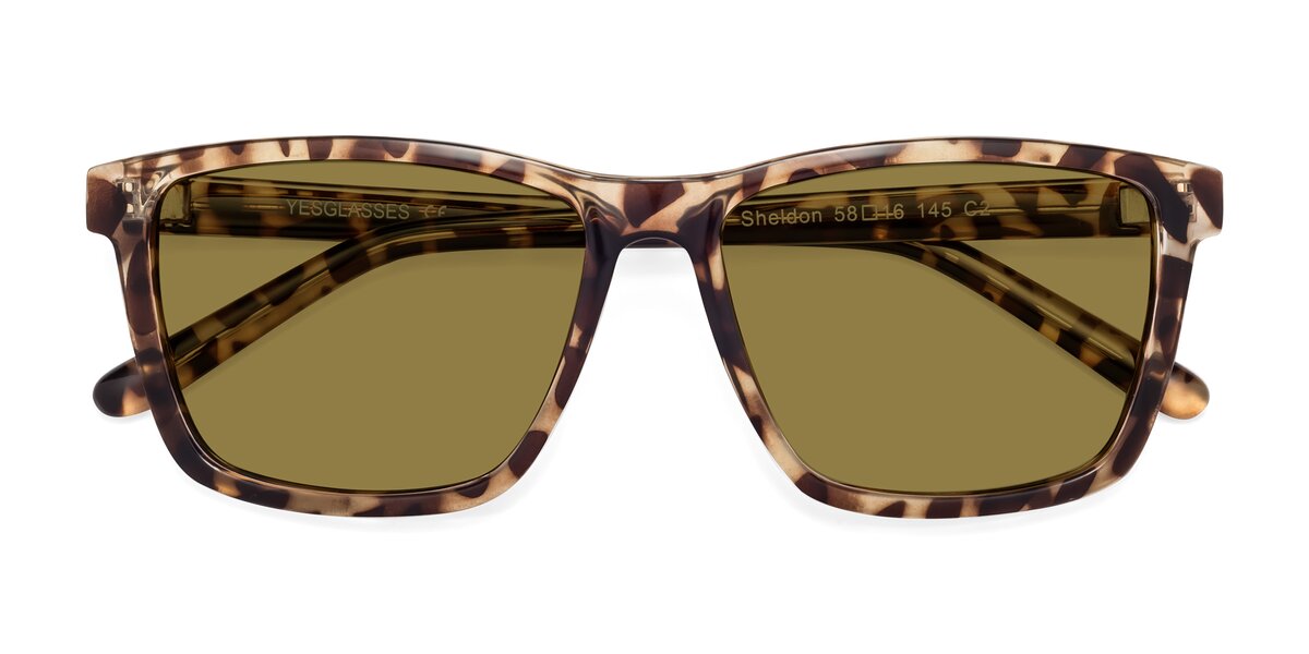Yellow Tortoise Horn-Rimmed Acetate Square Polarized Sunglasses with ...