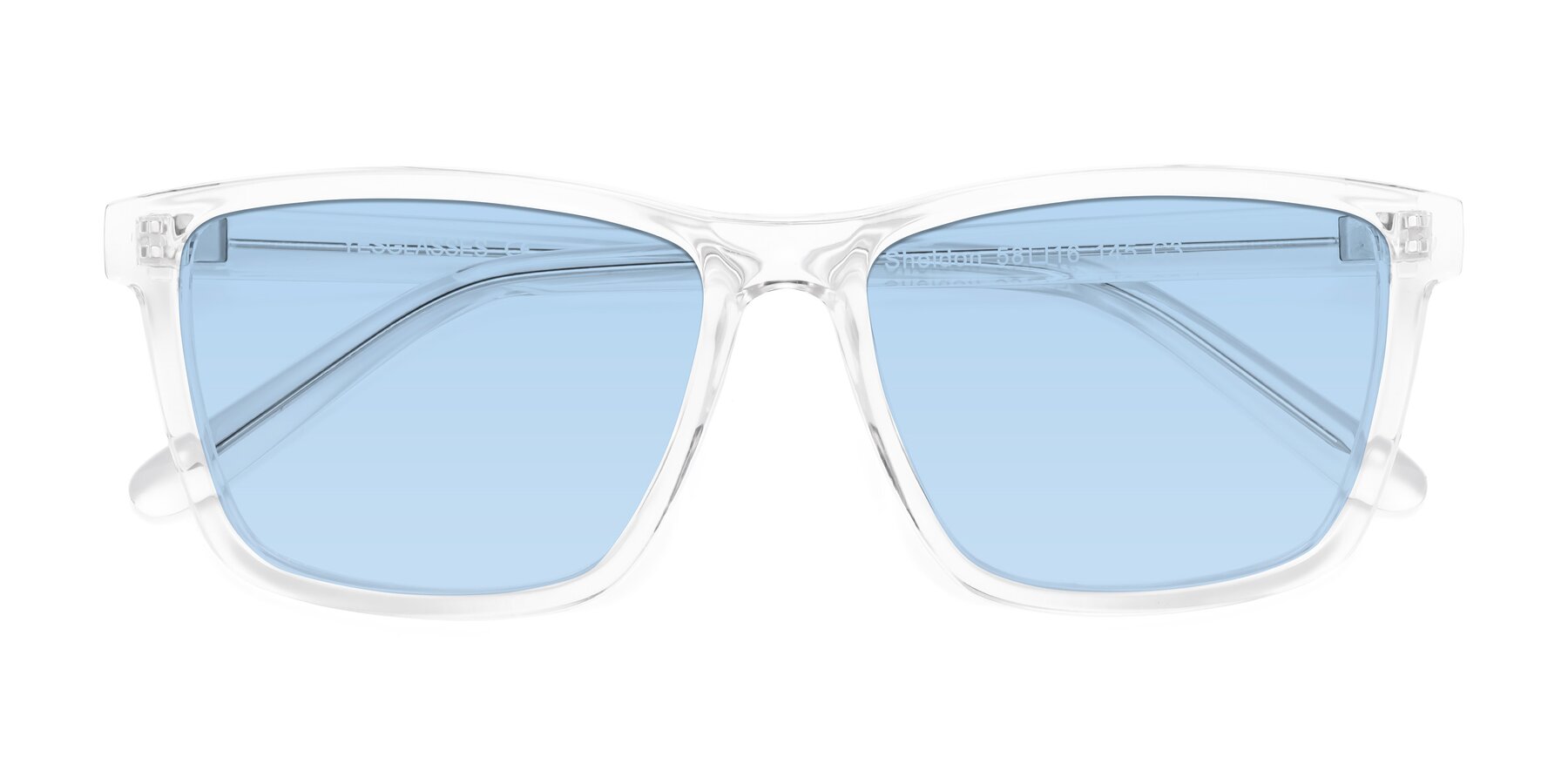 Folded Front of Sheldon in Clear with Light Blue Tinted Lenses