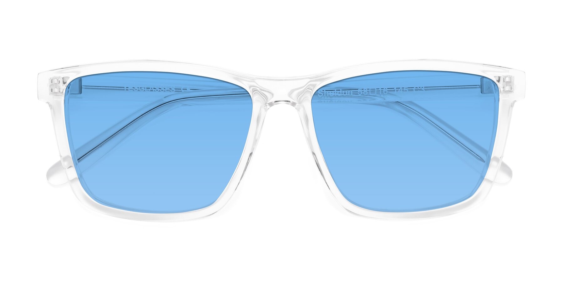 Folded Front of Sheldon in Clear with Medium Blue Tinted Lenses