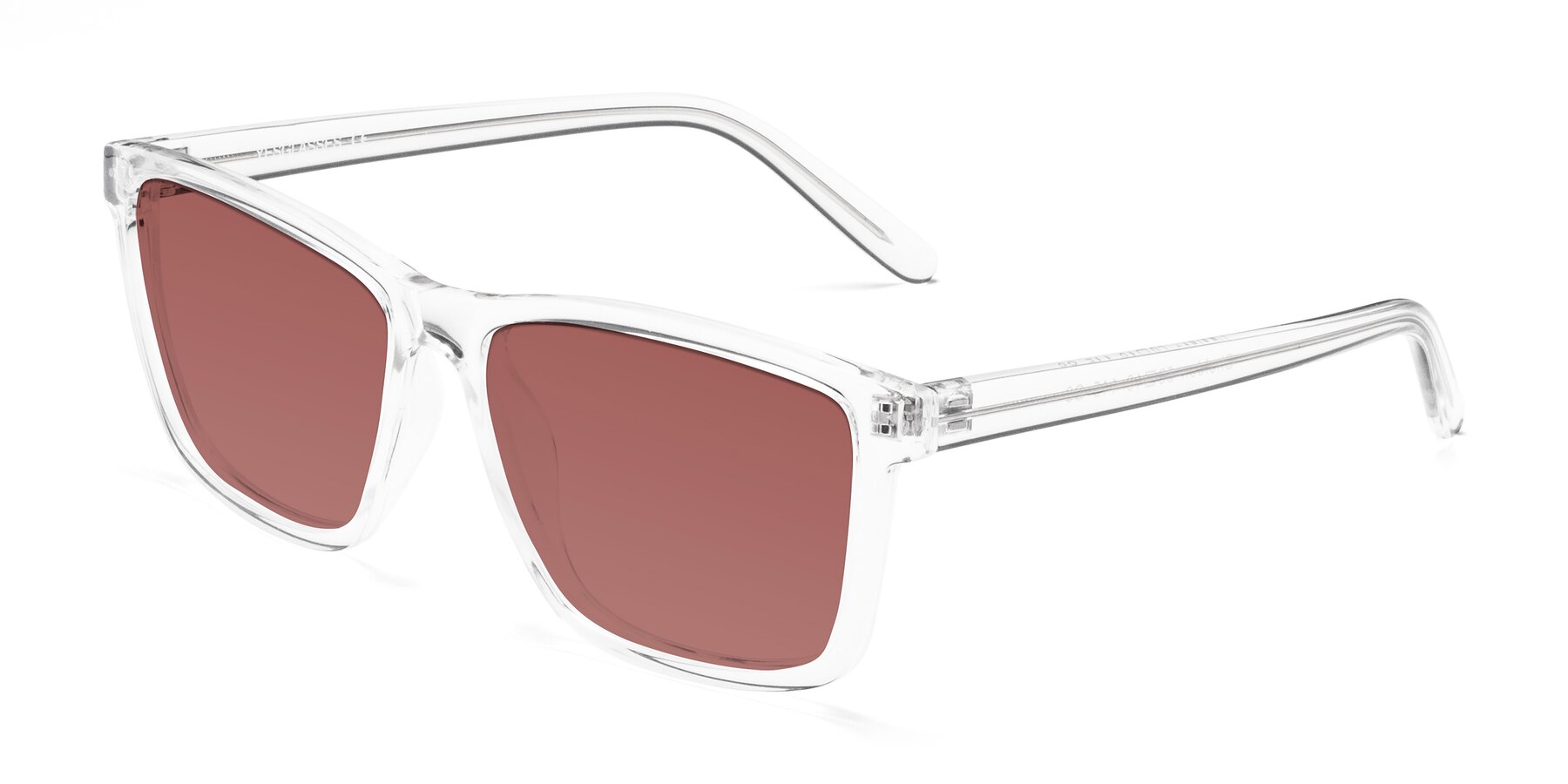 Angle of Sheldon in Clear with Garnet Tinted Lenses