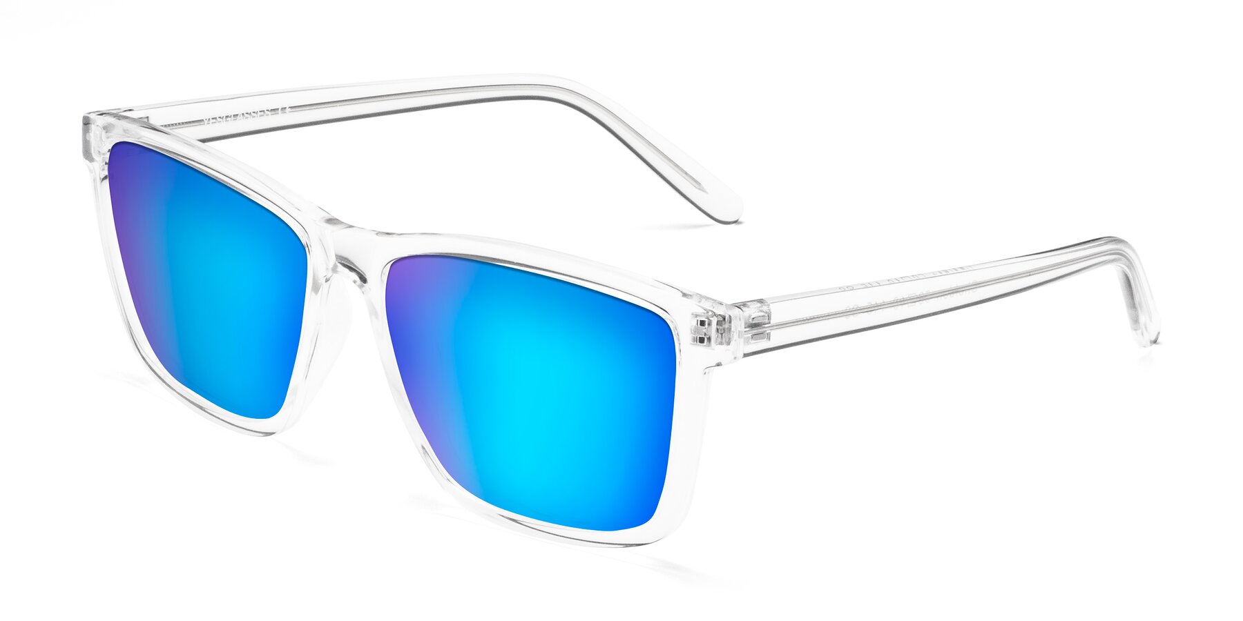 Angle of Sheldon in Clear with Blue Mirrored Lenses