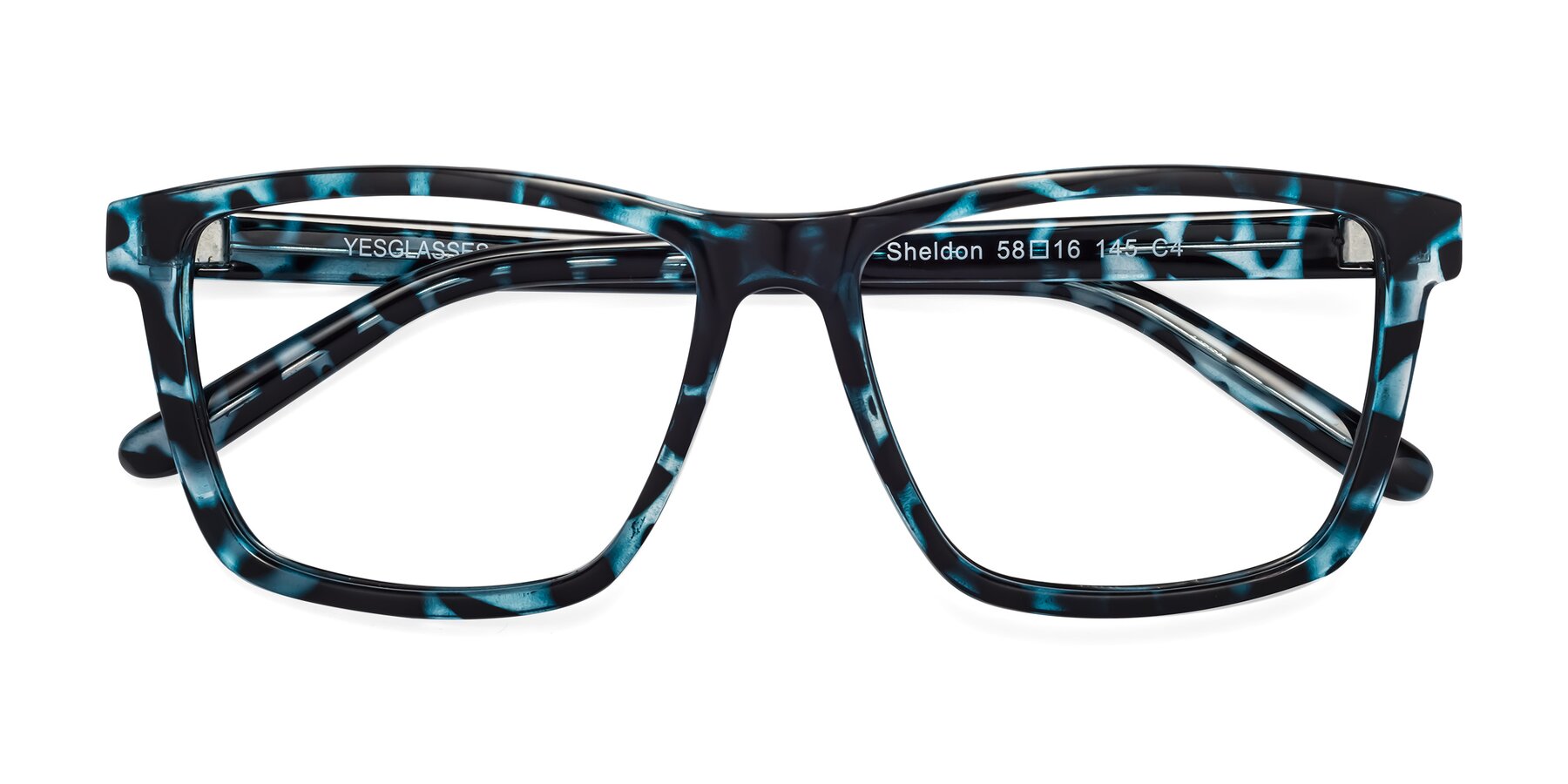 Folded Front of Sheldon in Blue Tortoise with Clear Eyeglass Lenses