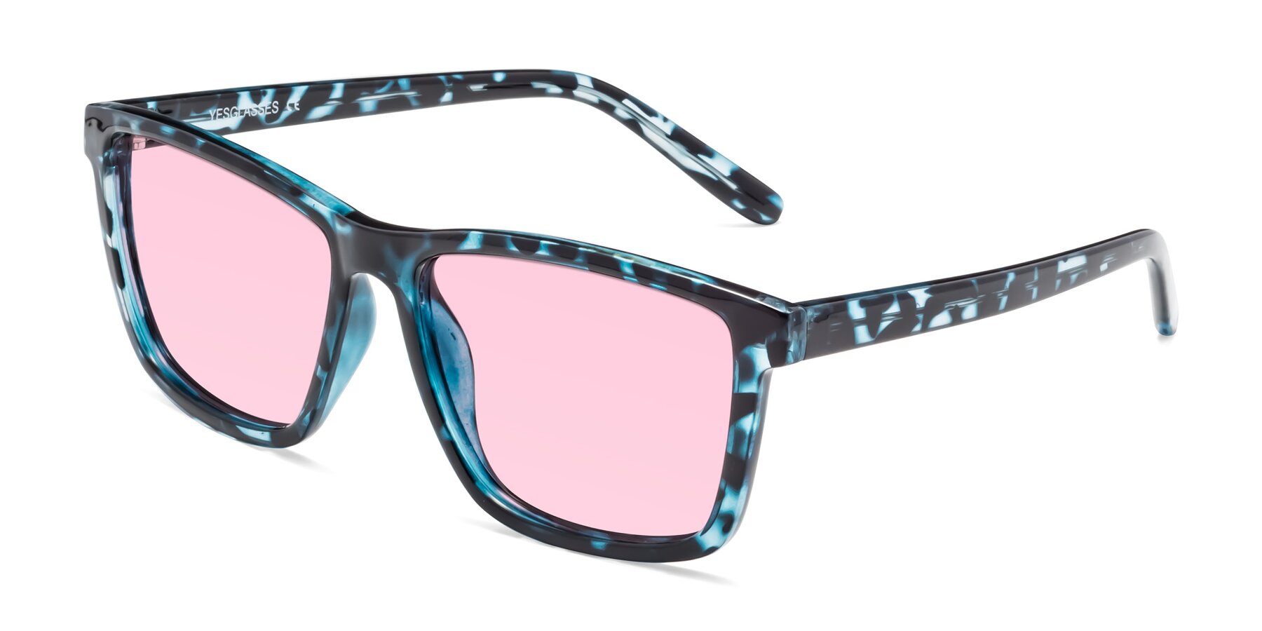 Angle of Sheldon in Blue Tortoise with Light Pink Tinted Lenses