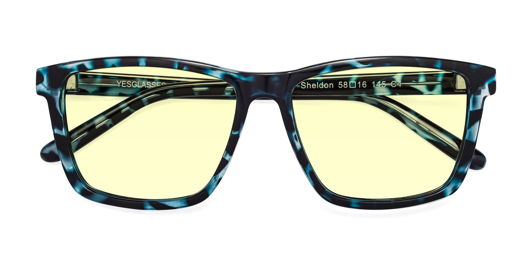Folded Front of Sheldon in Blue Tortoise with Light Yellow Tinted Lenses