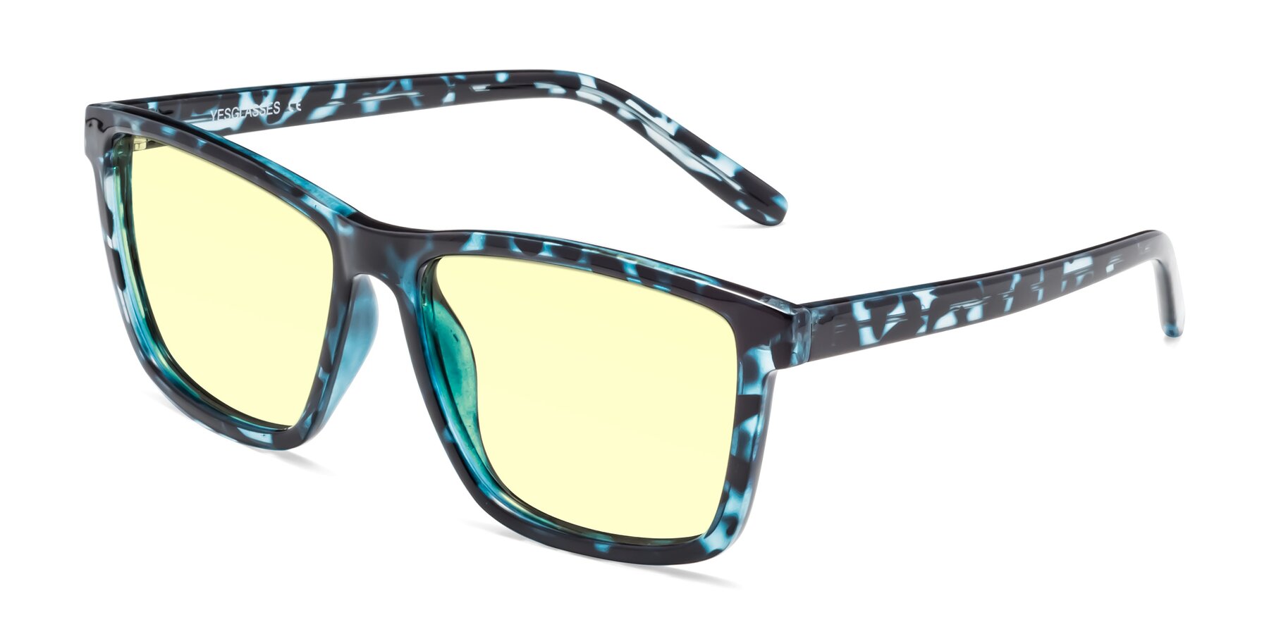 Angle of Sheldon in Blue Tortoise with Light Yellow Tinted Lenses