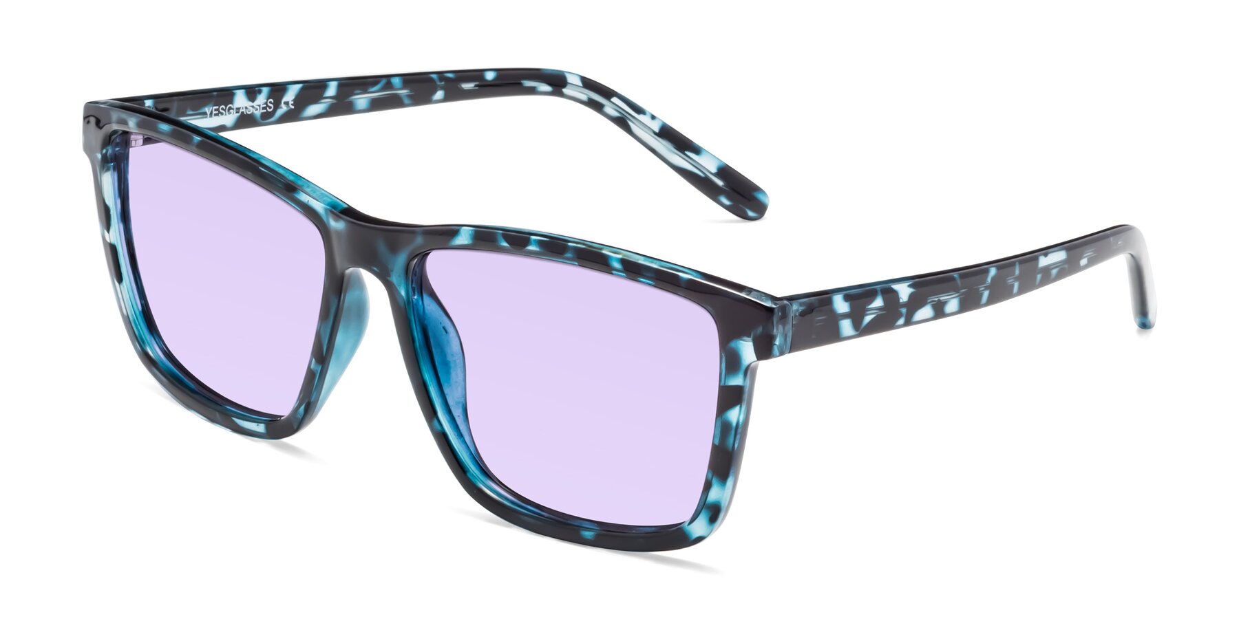 Angle of Sheldon in Blue Tortoise with Light Purple Tinted Lenses