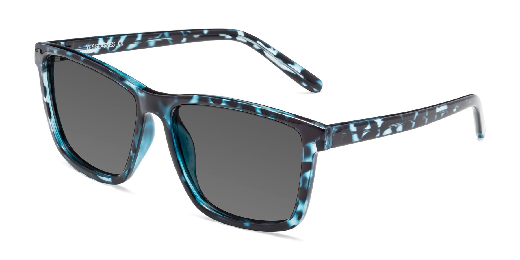 Angle of Sheldon in Blue Tortoise with Medium Gray Tinted Lenses