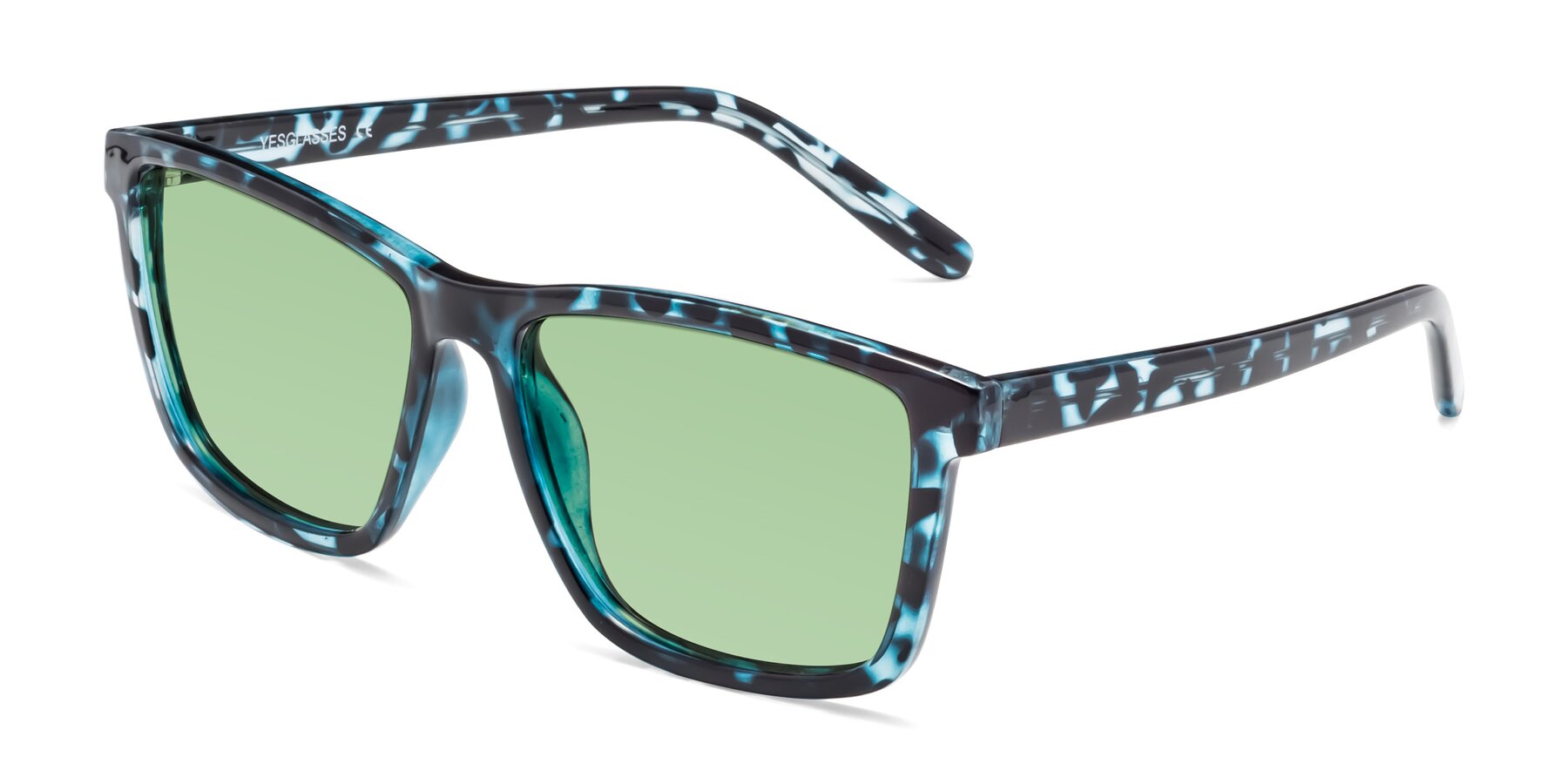 Angle of Sheldon in Blue Tortoise with Medium Green Tinted Lenses