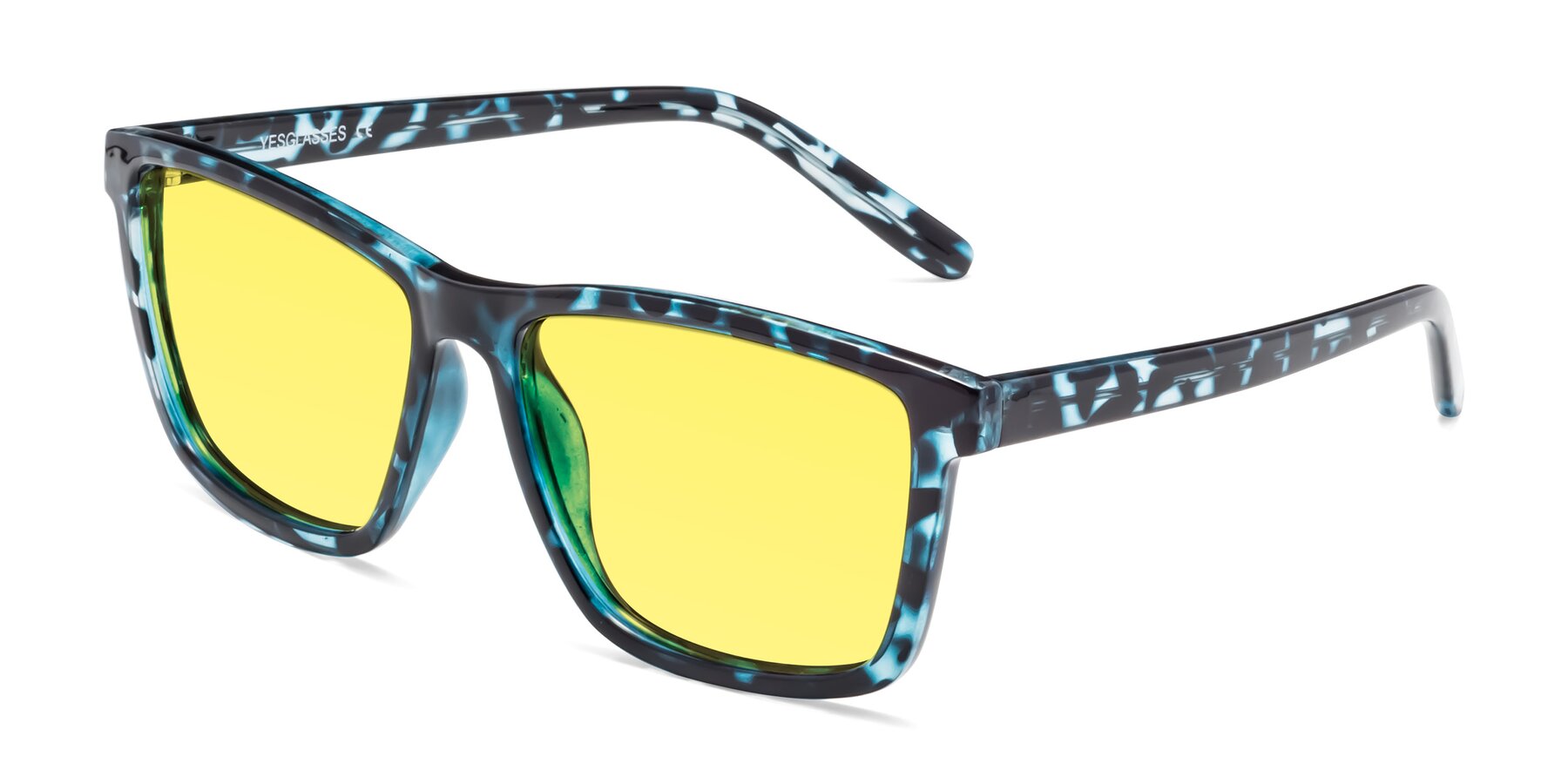 Angle of Sheldon in Blue Tortoise with Medium Yellow Tinted Lenses