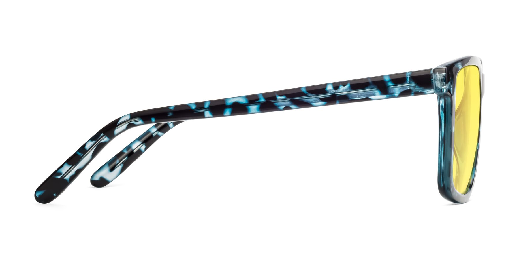 Side of Sheldon in Blue Tortoise with Medium Yellow Tinted Lenses
