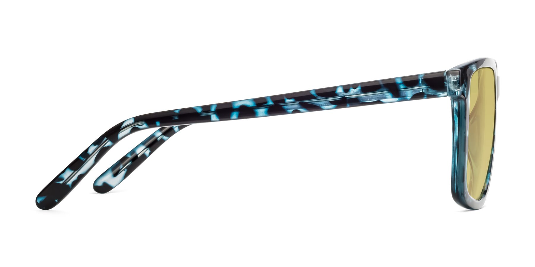 Side of Sheldon in Blue Tortoise with Medium Champagne Tinted Lenses