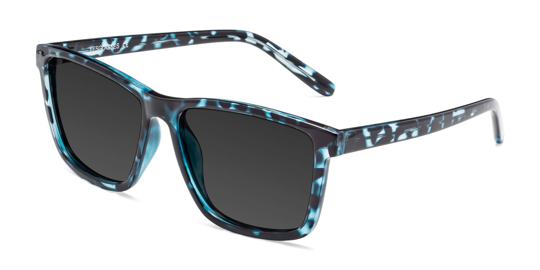 Angle of Sheldon in Blue Tortoise with Gray Tinted Lenses