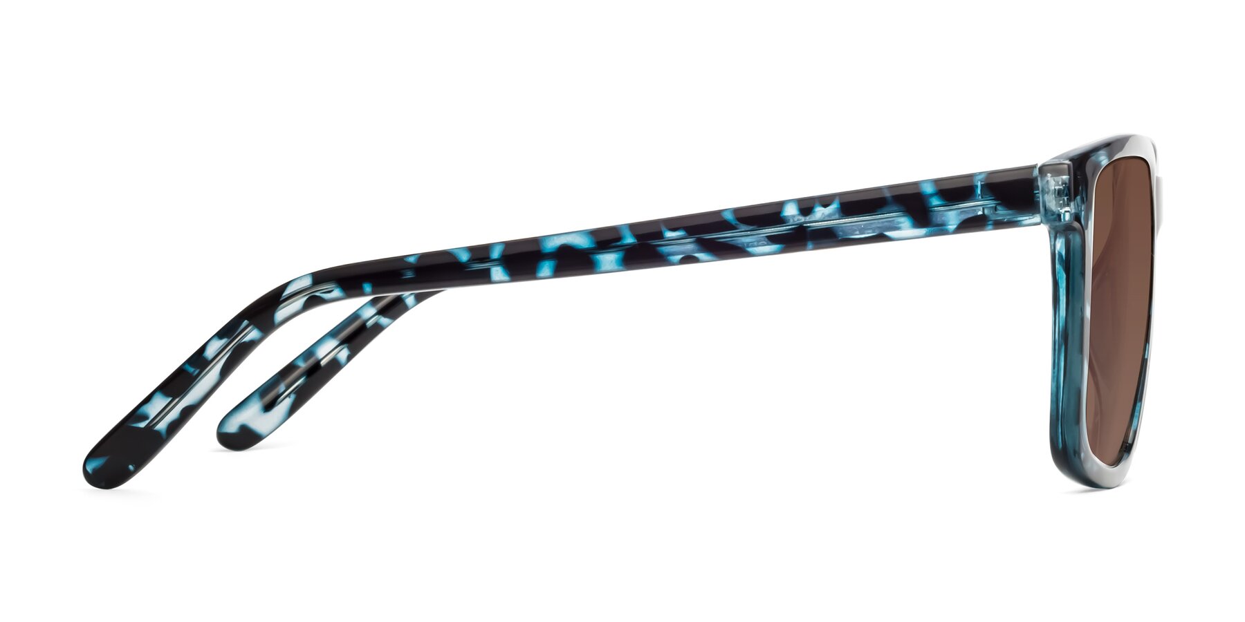 Side of Sheldon in Blue Tortoise with Brown Tinted Lenses