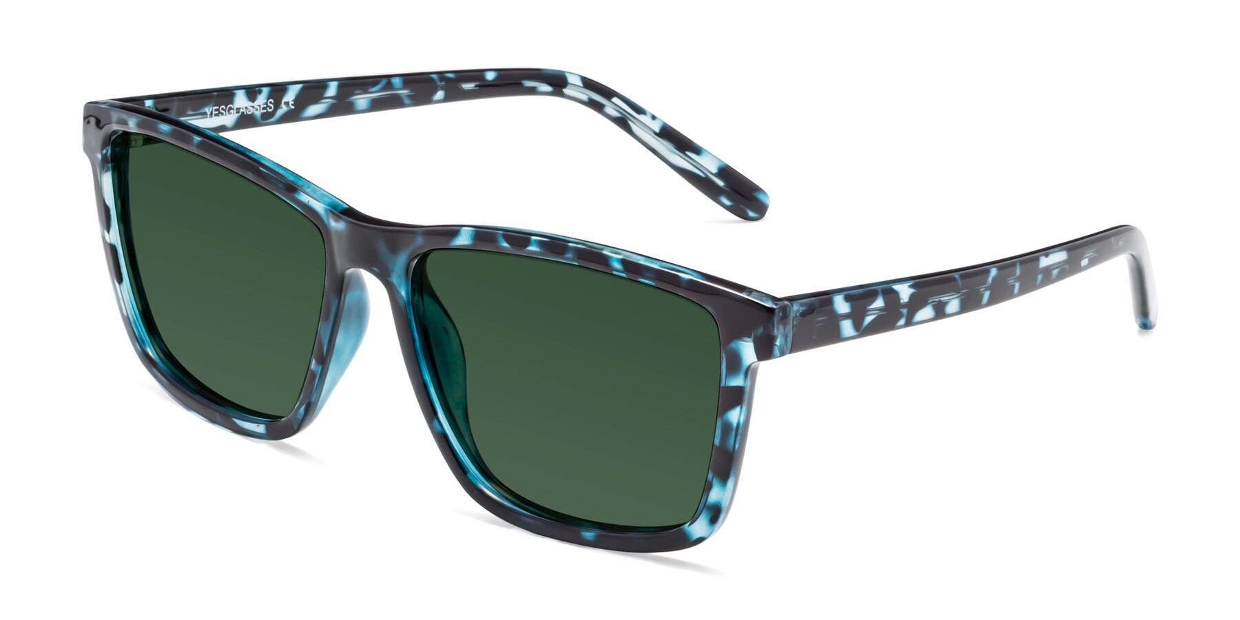 Angle of Sheldon in Blue Tortoise with Green Tinted Lenses