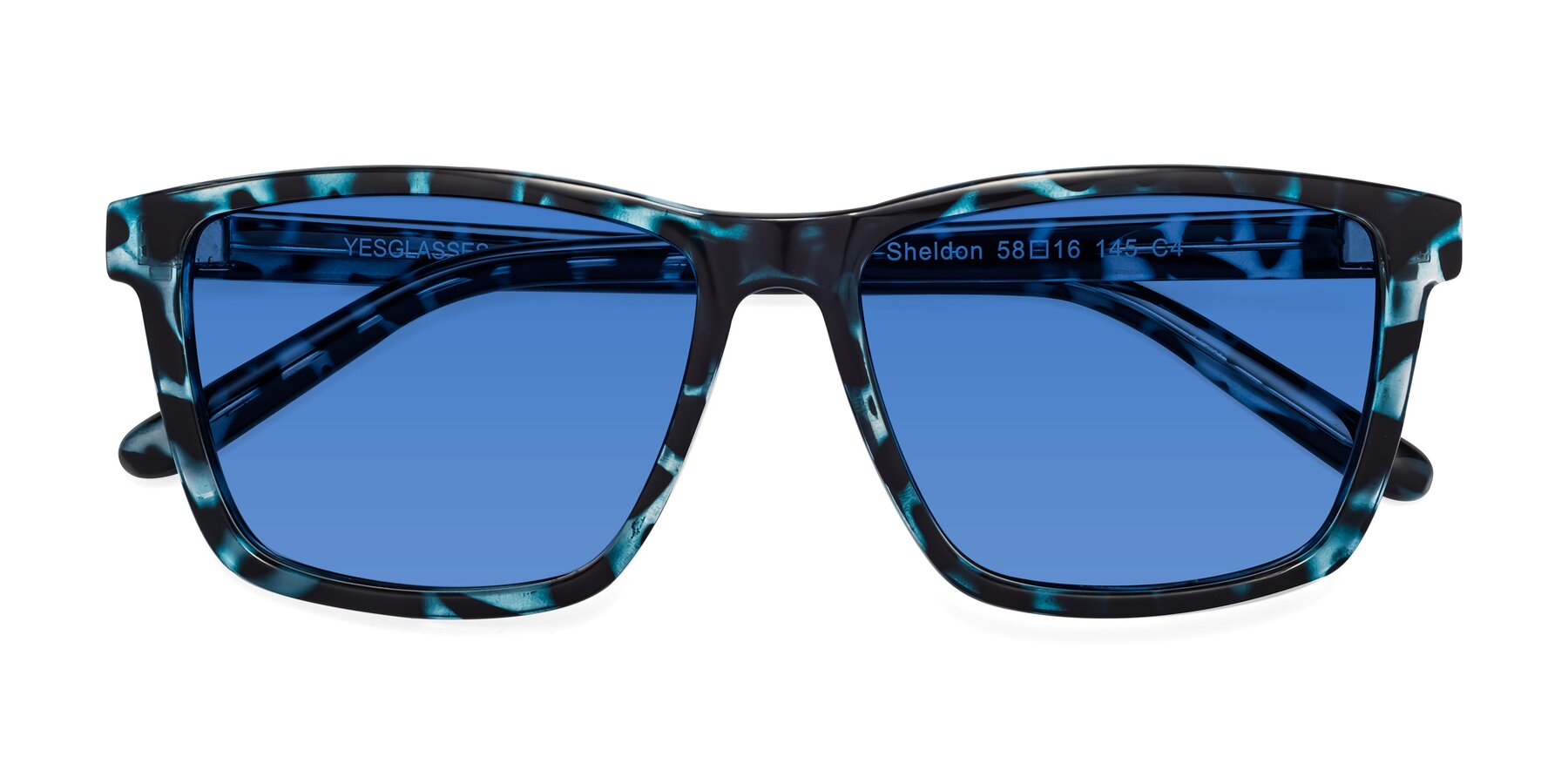 Folded Front of Sheldon in Blue Tortoise with Blue Tinted Lenses