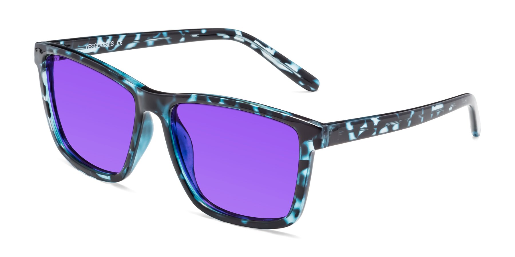 Angle of Sheldon in Blue Tortoise with Purple Tinted Lenses