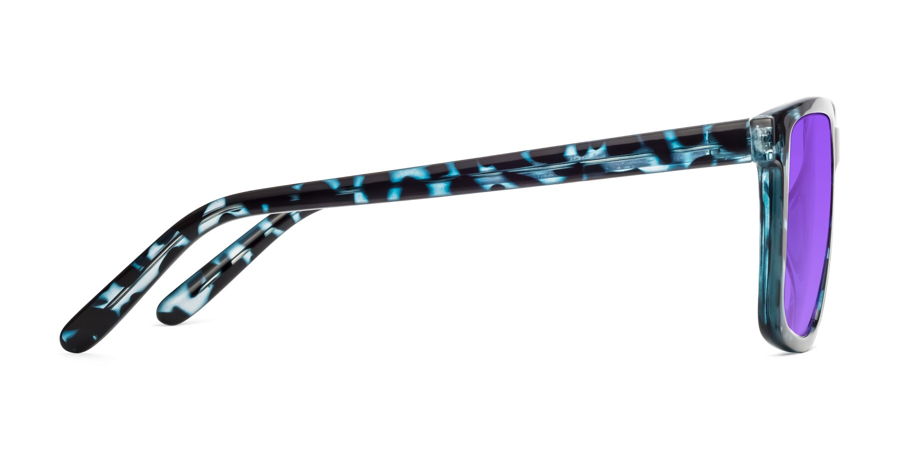 Side of Sheldon in Blue Tortoise with Purple Tinted Lenses