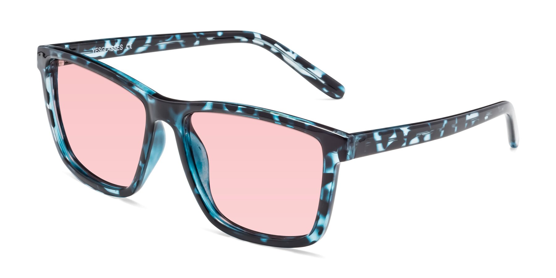 Angle of Sheldon in Blue Tortoise with Light Garnet Tinted Lenses