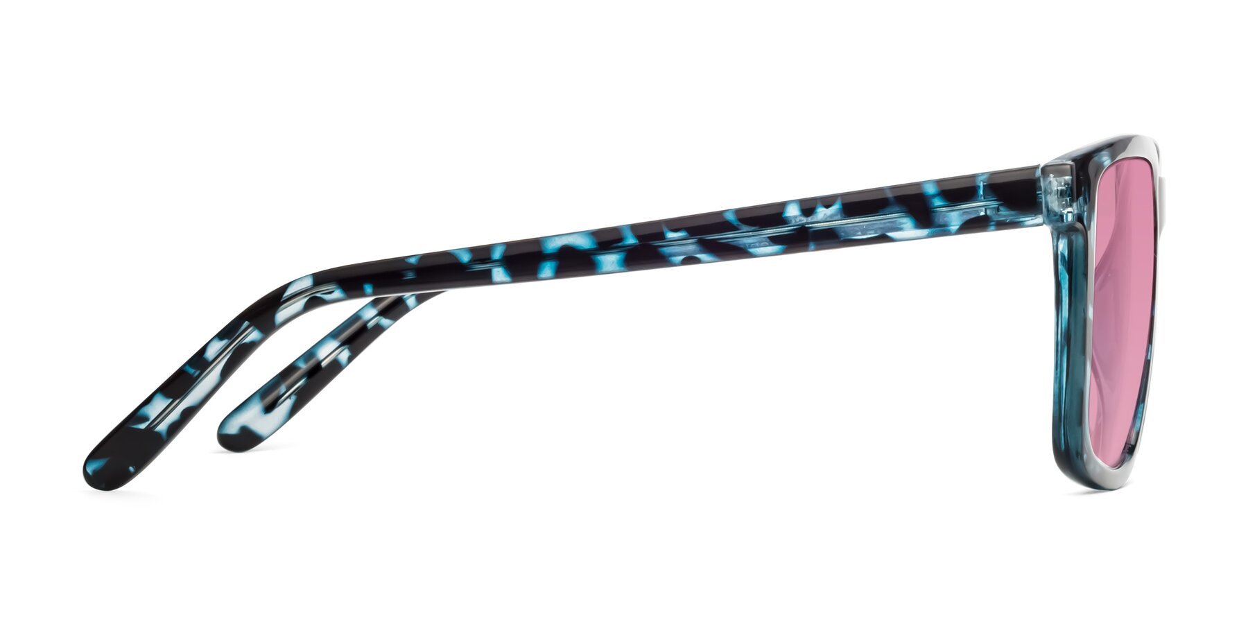 Side of Sheldon in Blue Tortoise with Medium Wine Tinted Lenses