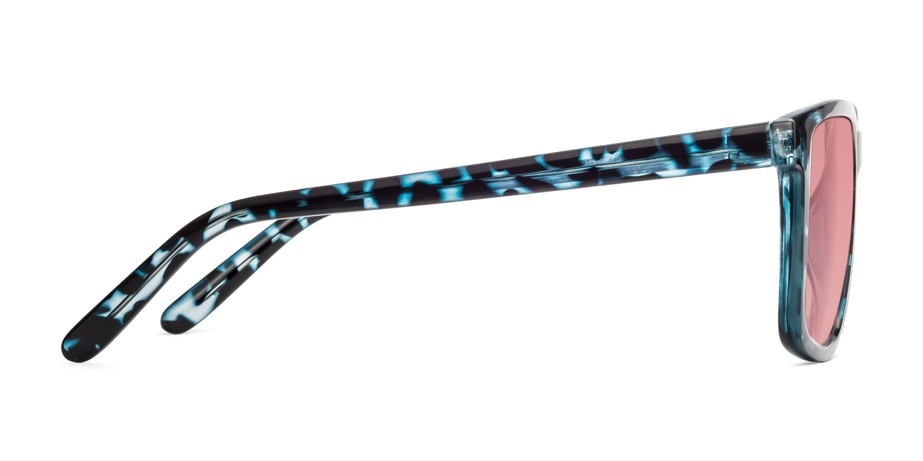 Side of Sheldon in Blue Tortoise with Medium Garnet Tinted Lenses