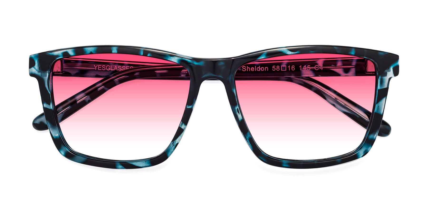 Folded Front of Sheldon in Blue Tortoise with Pink Gradient Lenses