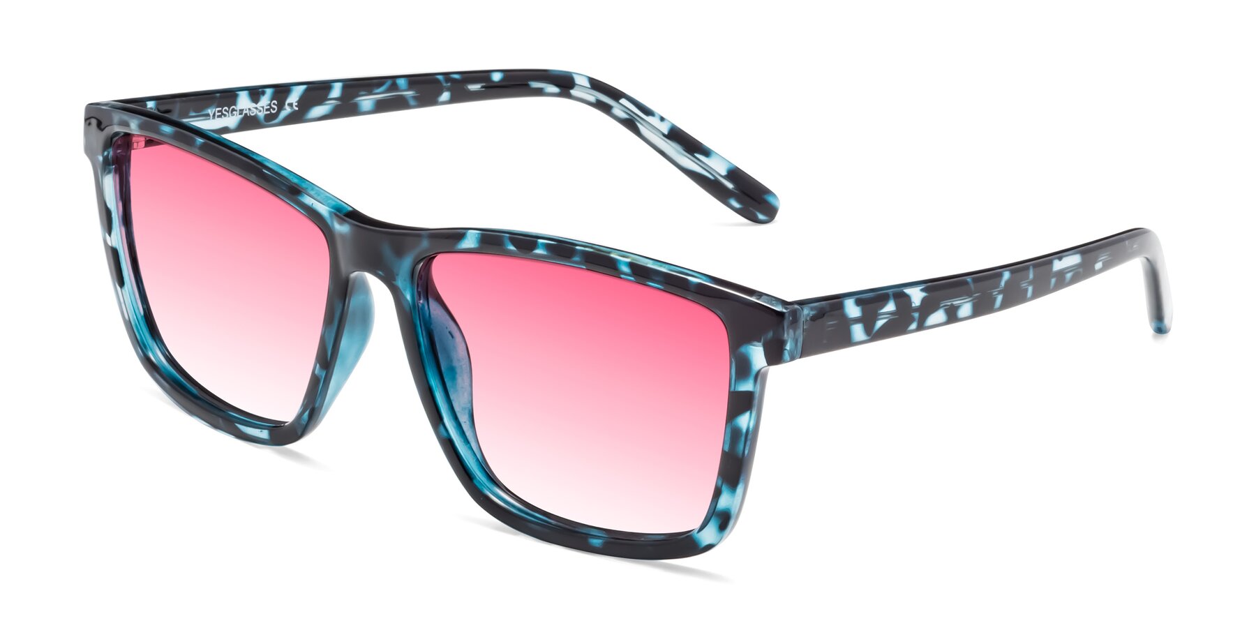 Angle of Sheldon in Blue Tortoise with Pink Gradient Lenses