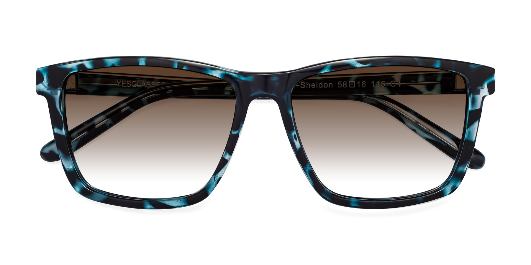 Folded Front of Sheldon in Blue Tortoise with Brown Gradient Lenses