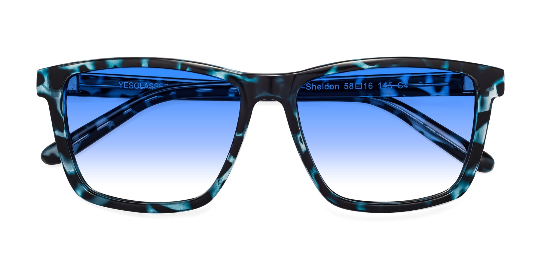 Folded Front of Sheldon in Blue Tortoise with Blue Gradient Lenses