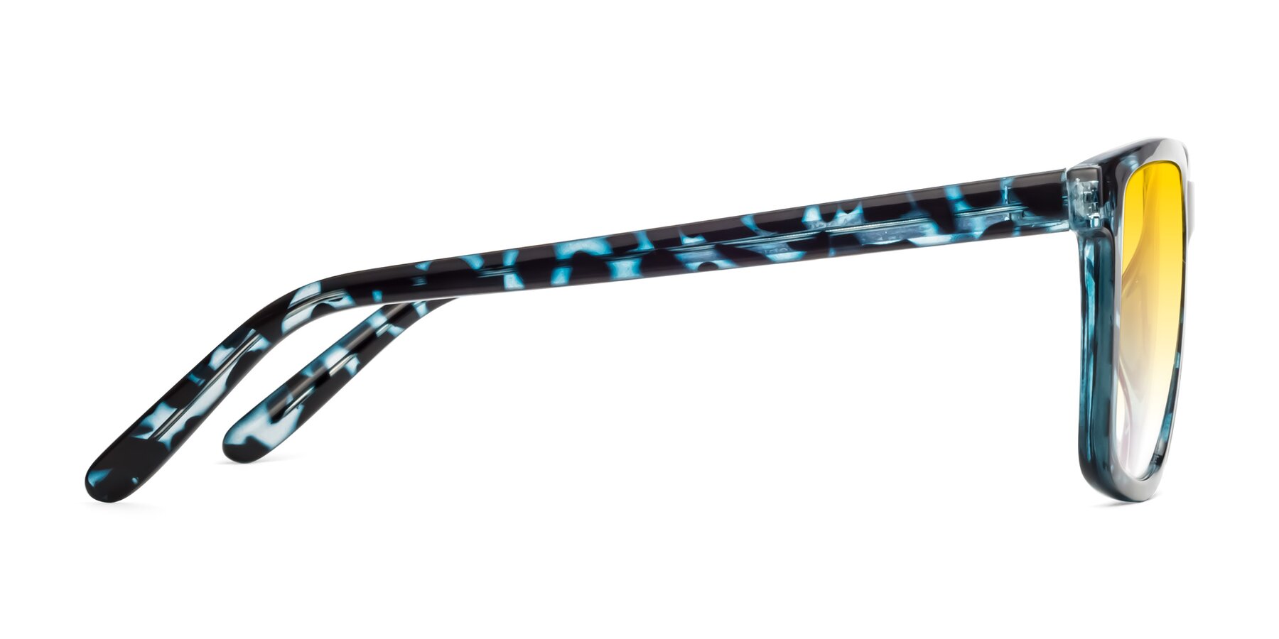 Side of Sheldon in Blue Tortoise with Yellow Gradient Lenses