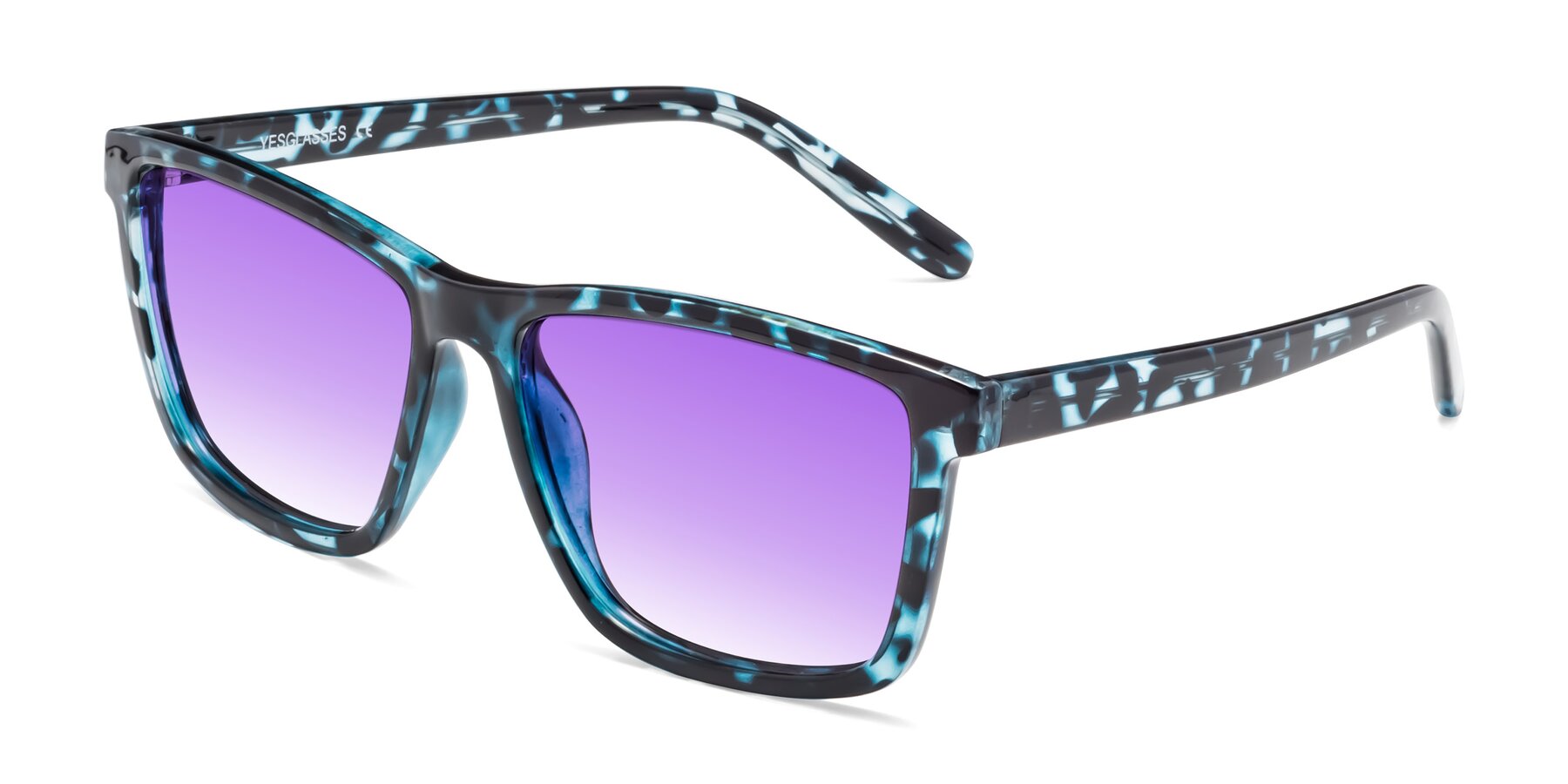 Angle of Sheldon in Blue Tortoise with Purple Gradient Lenses