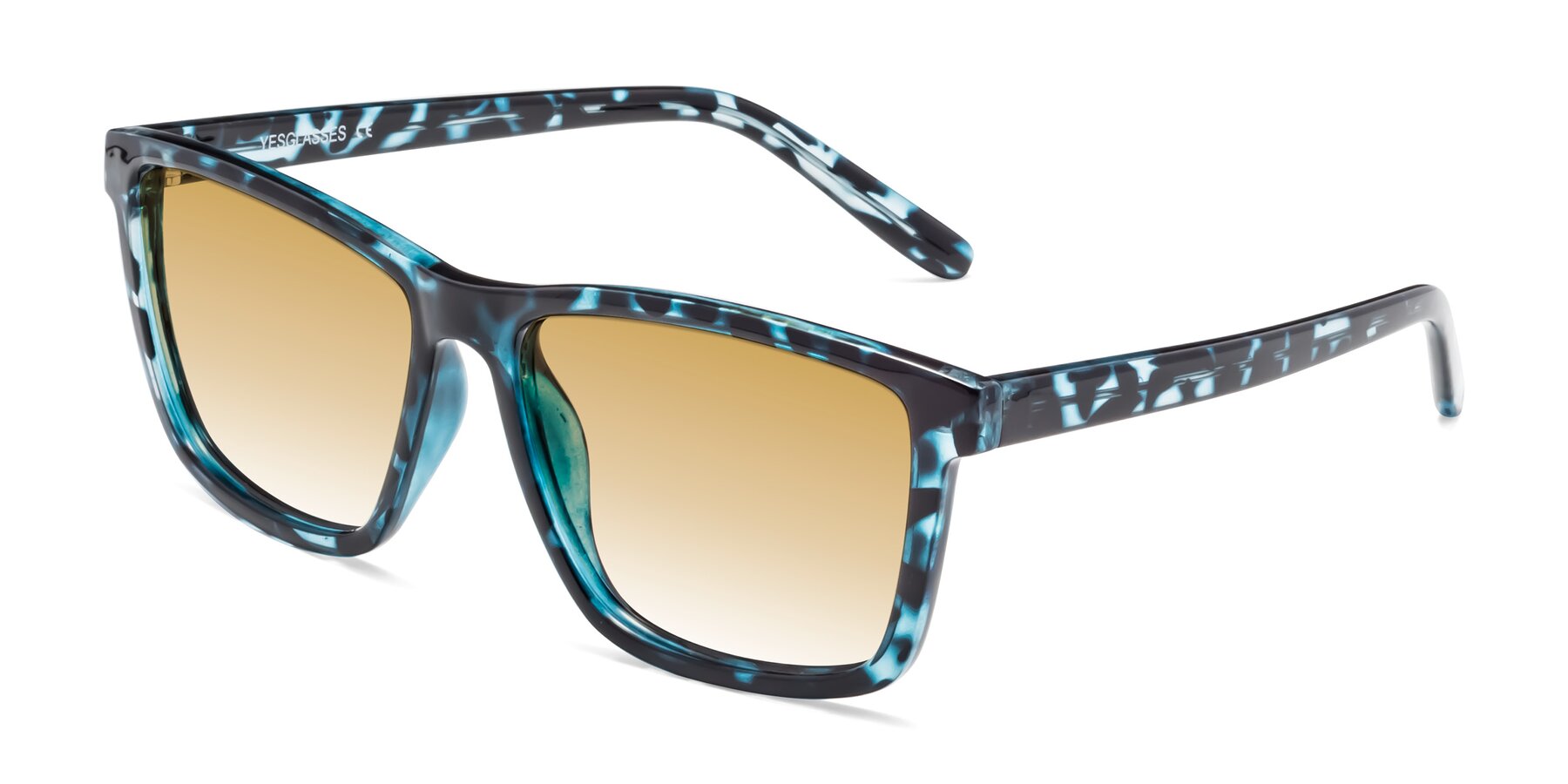 Angle of Sheldon in Blue Tortoise with Champagne Gradient Lenses
