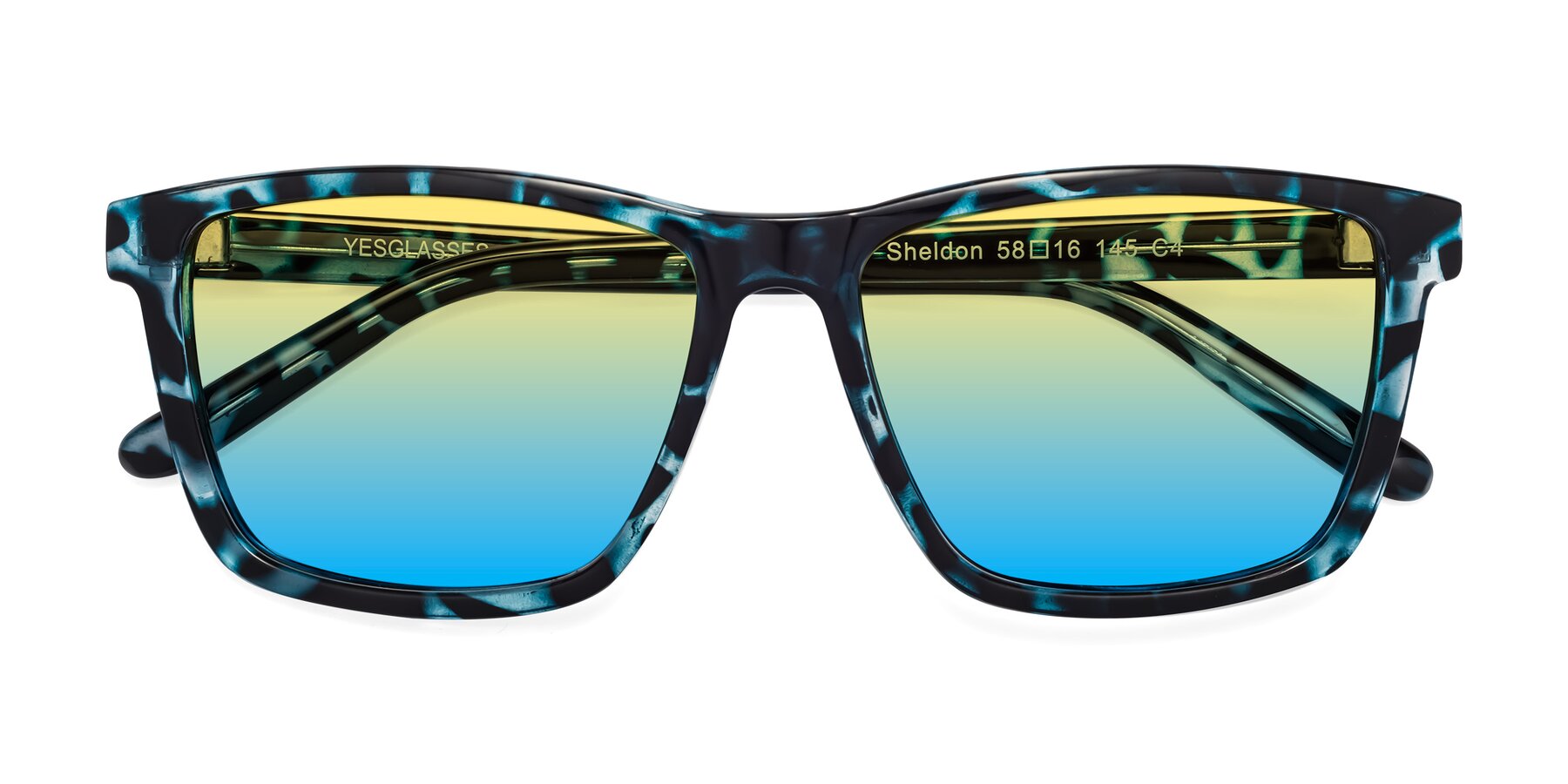 Folded Front of Sheldon in Blue Tortoise with Yellow / Blue Gradient Lenses