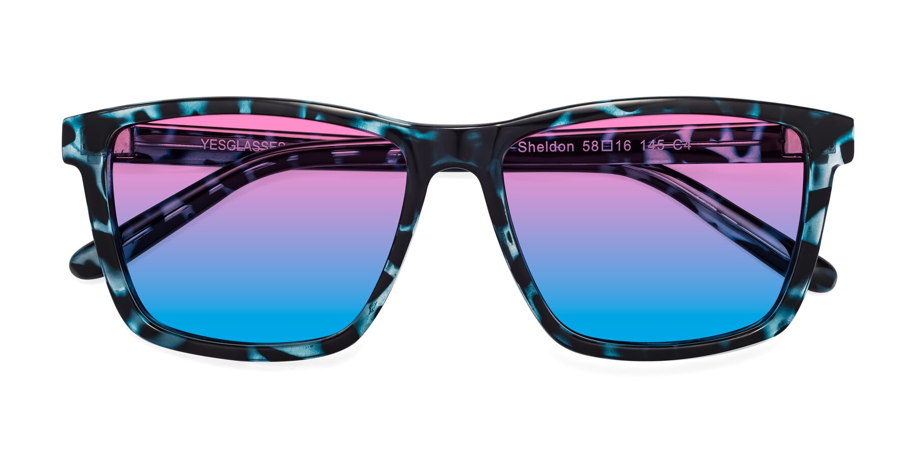 Folded Front of Sheldon in Blue Tortoise with Pink / Blue Gradient Lenses