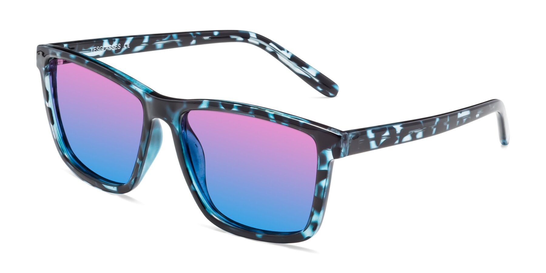 Angle of Sheldon in Blue Tortoise with Pink / Blue Gradient Lenses