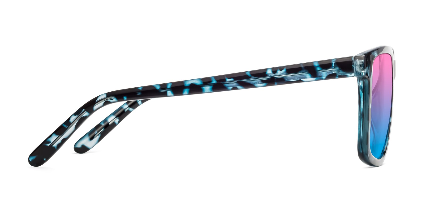 Side of Sheldon in Blue Tortoise with Pink / Blue Gradient Lenses