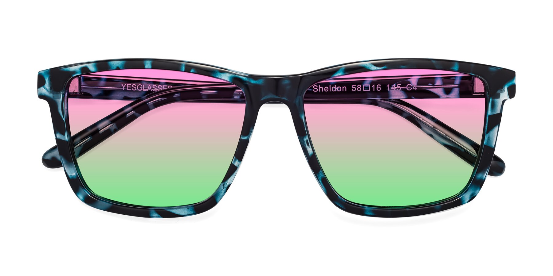 Folded Front of Sheldon in Blue Tortoise with Pink / Green Gradient Lenses