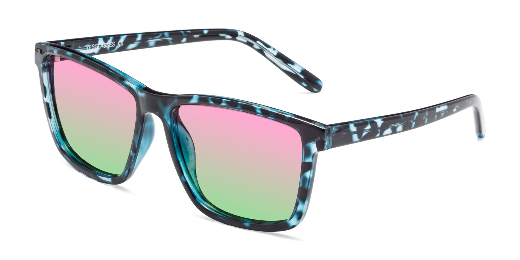 Angle of Sheldon in Blue Tortoise with Pink / Green Gradient Lenses