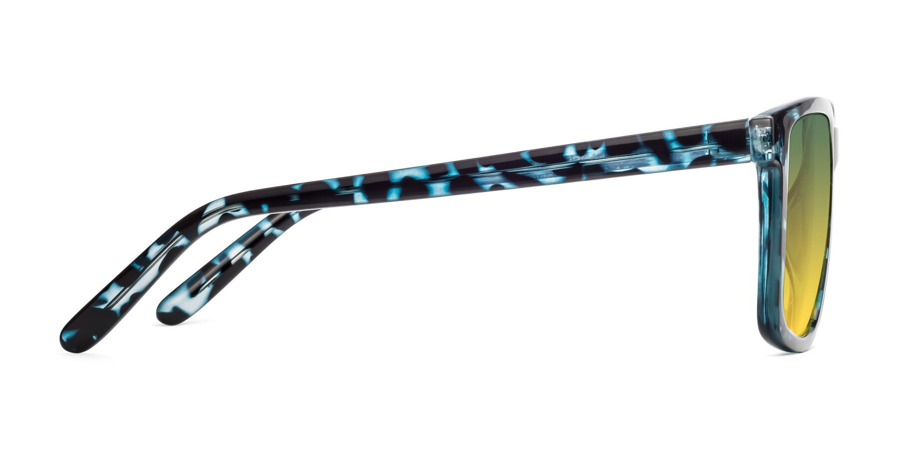 Side of Sheldon in Blue Tortoise with Green / Yellow Gradient Lenses