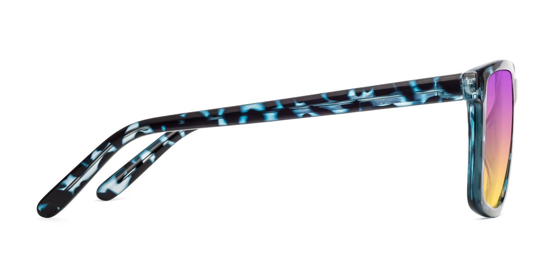 Side of Sheldon in Blue Tortoise with Purple / Yellow Gradient Lenses