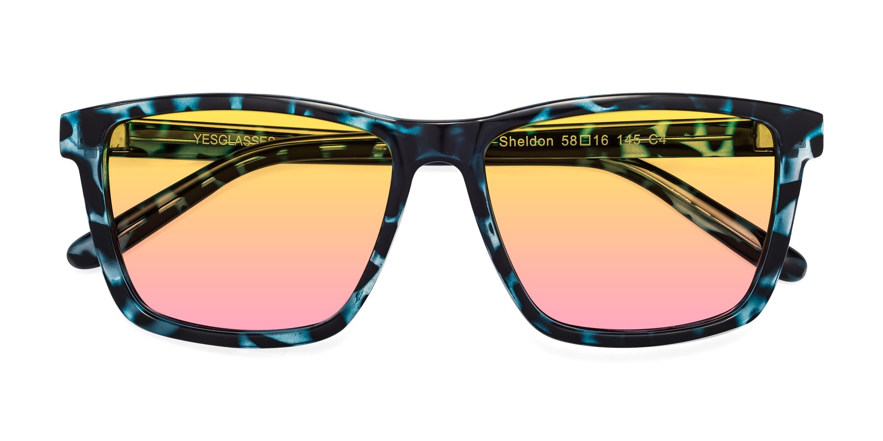 Folded Front of Sheldon in Blue Tortoise with Yellow / Pink Gradient Lenses