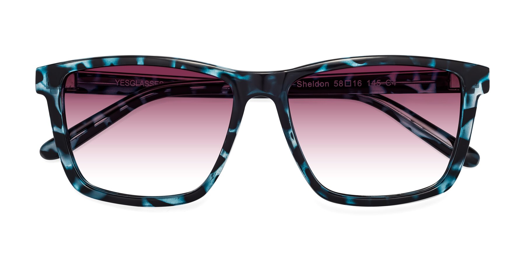 Folded Front of Sheldon in Blue Tortoise with Wine Gradient Lenses